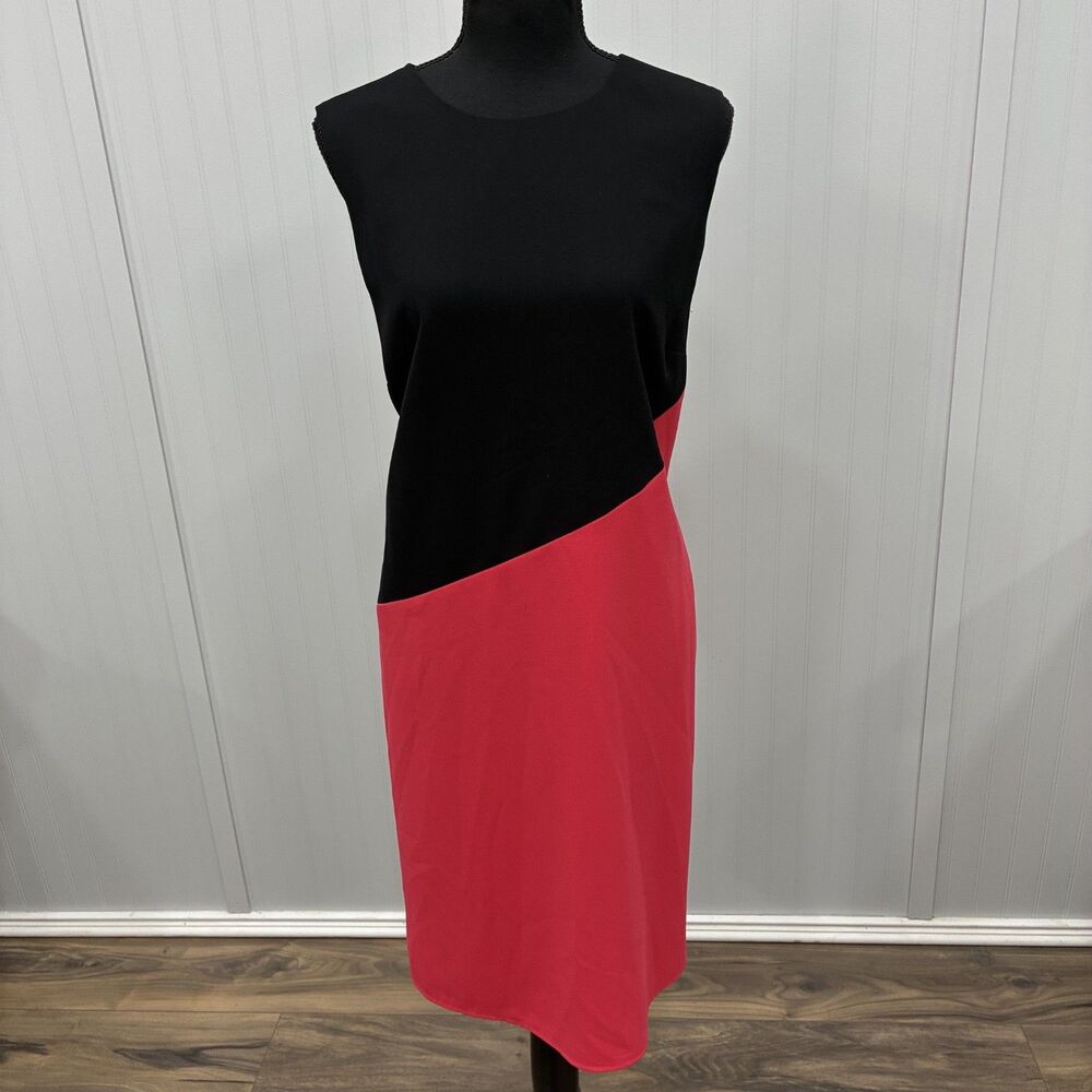 NWT Calvin Klein Womens Size 16W Red/Black Color Block Shift Dress Preppy Career